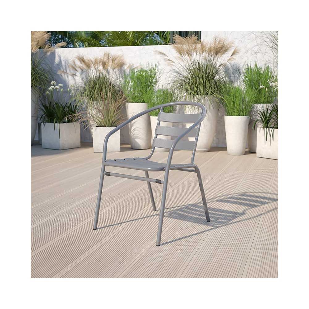 Silver Metal Restaurant Stack Chair with Aluminum Slats