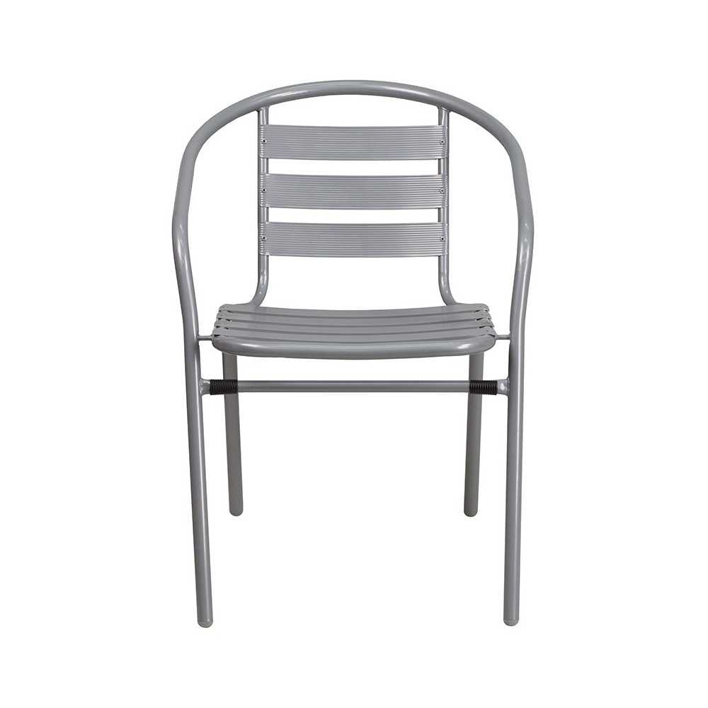 Silver Metal Restaurant Stack Chair with Aluminum Slats
