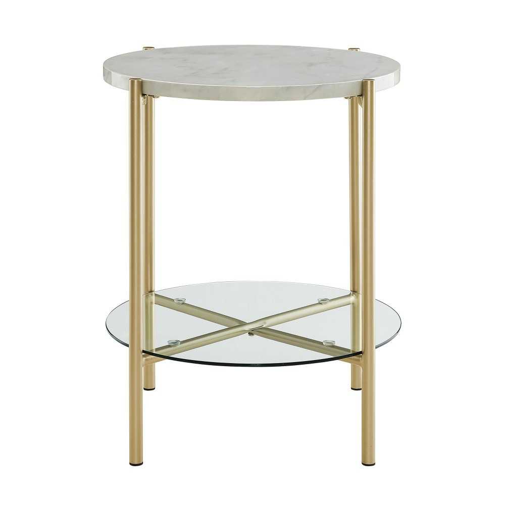 Simone Modern Round Side Table - Faux White Marble/Gold