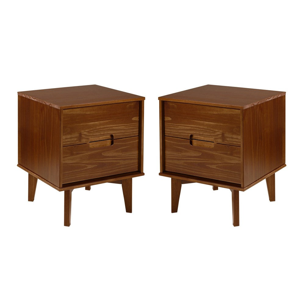 Sloane 2-Piece 2 Drawer Groove Handle Wood Nightstand Set - Walnut