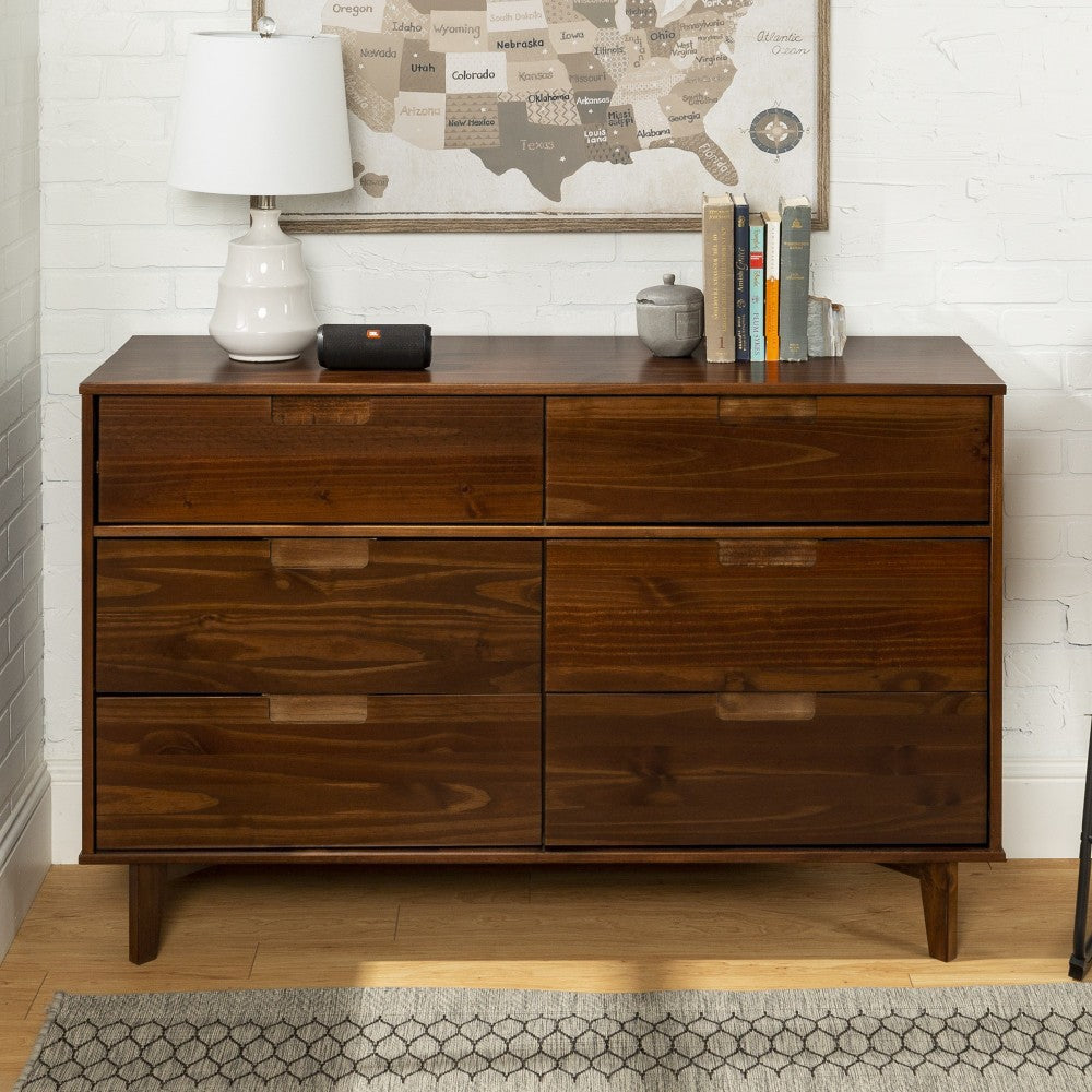 Sloane 6 Drawer Groove Handle Wood Dresser - Walnut