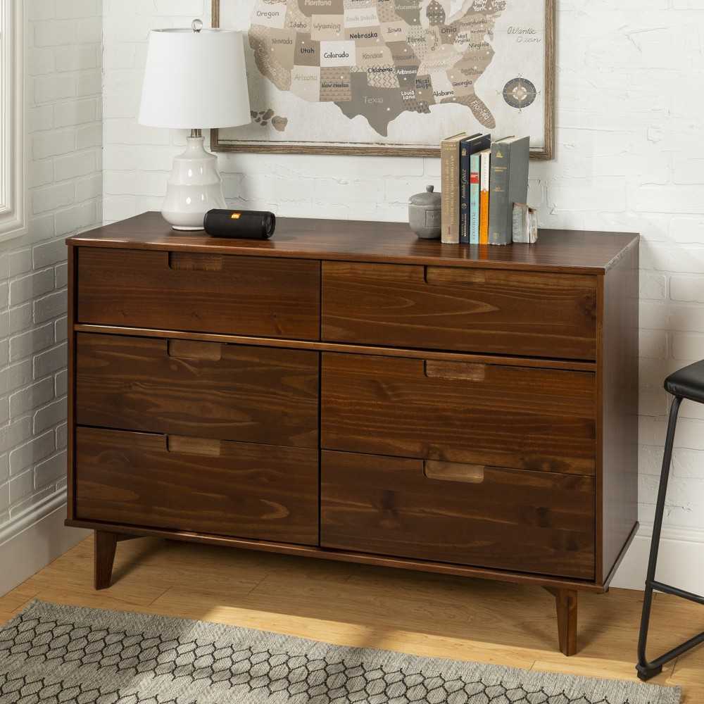 Sloane 6 Drawer Groove Handle Wood Dresser - Walnut