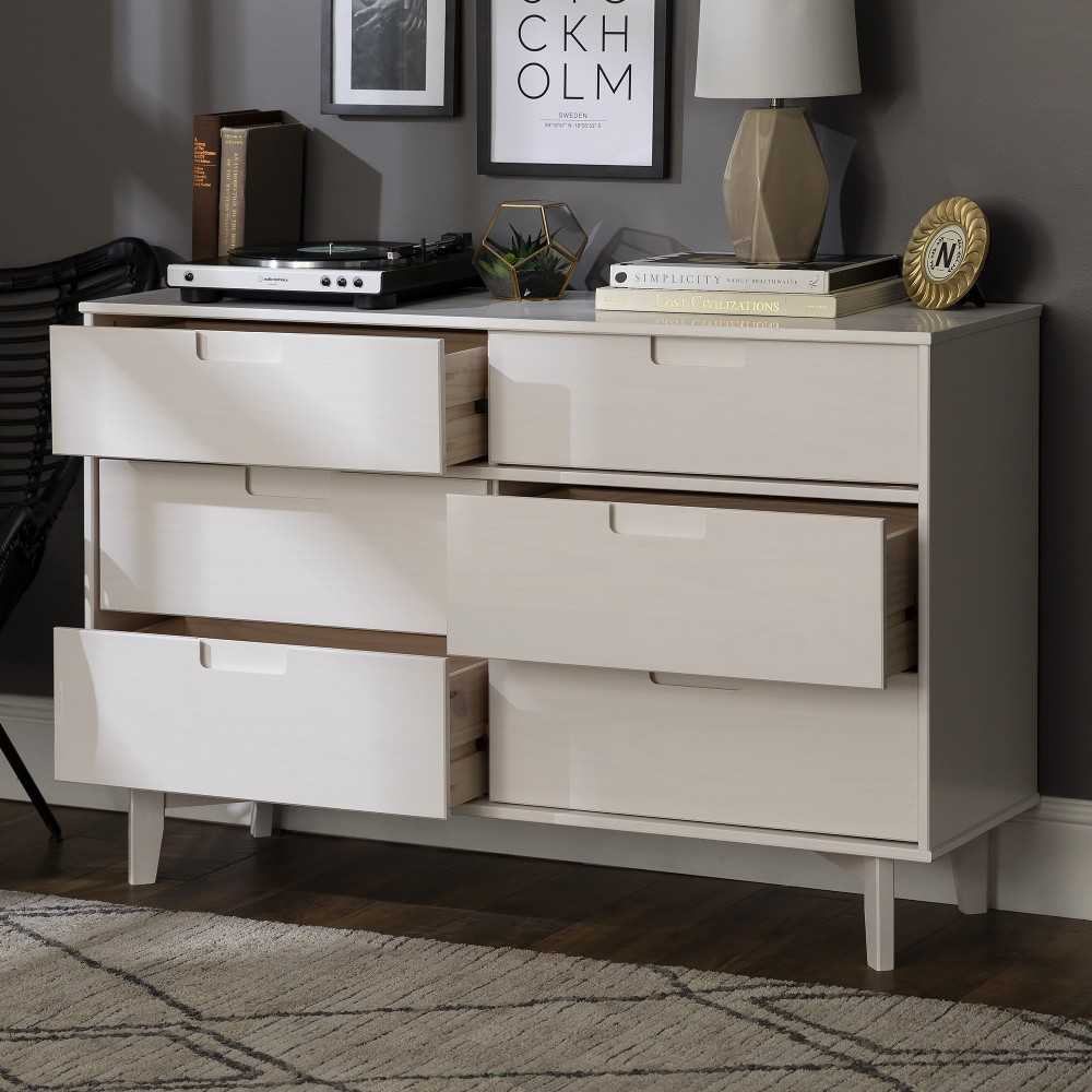 Sloane 6 Drawer Groove Handle Wood Dresser - White
