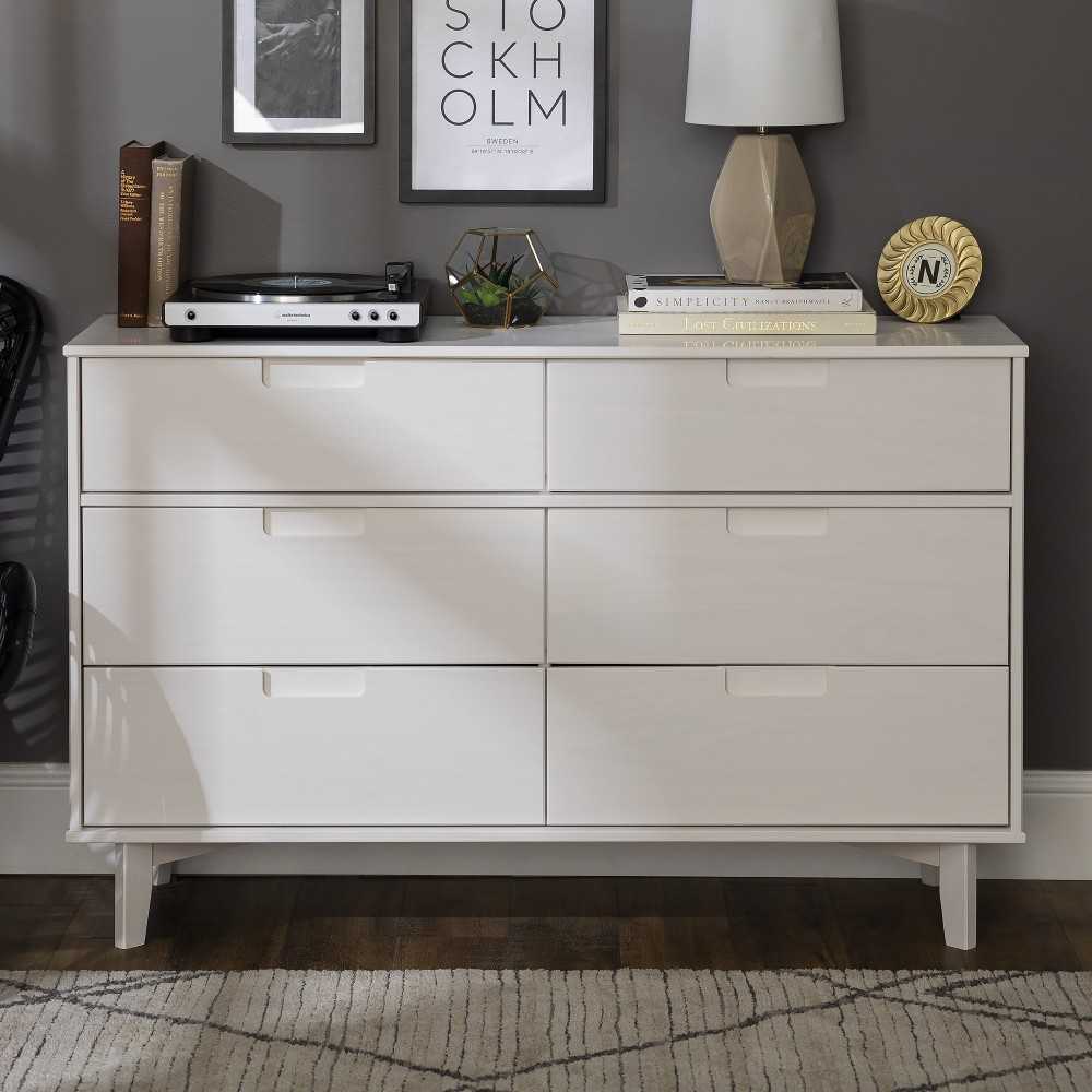 Sloane 6 Drawer Groove Handle Wood Dresser - White