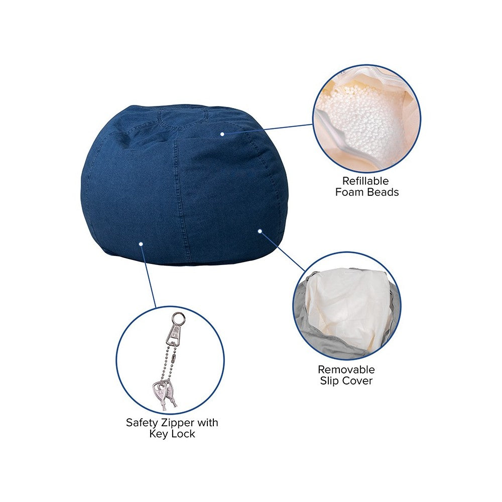 Small Denim Bean Bag Chair for Kids and Teens