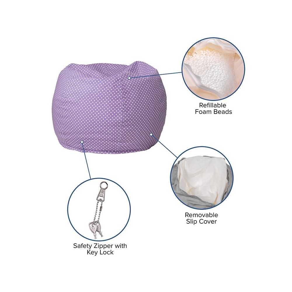 Small Lavender Dot Bean Bag Chair for Kids and Teens
