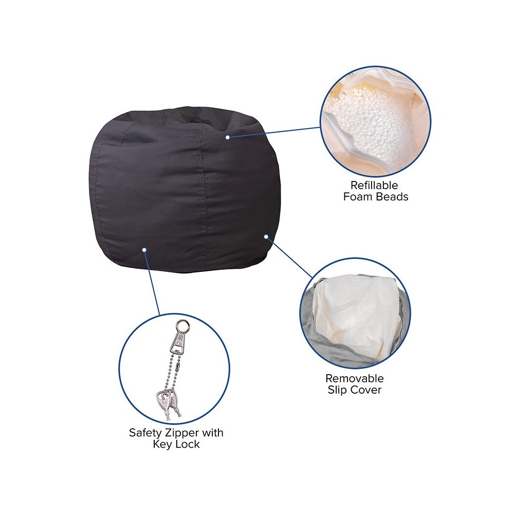 Small Solid Gray Bean Bag Chair for Kids and Teens