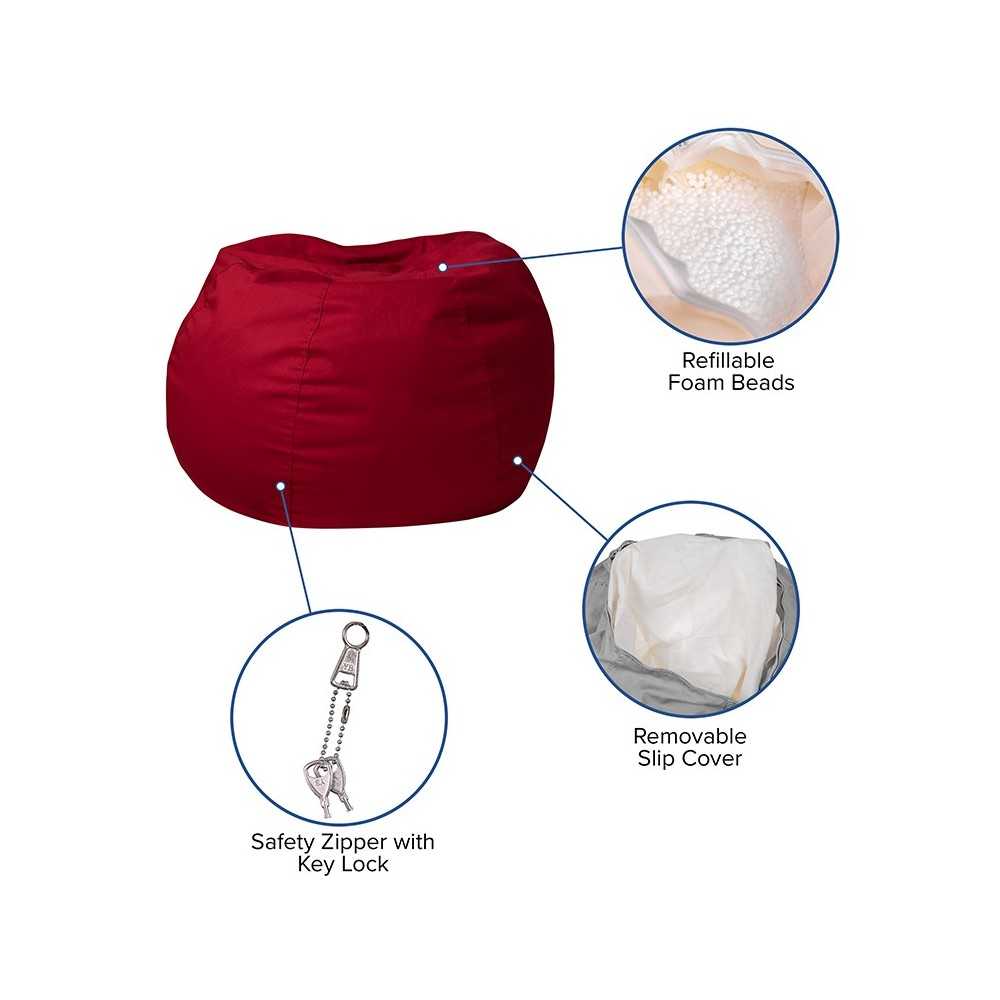Small Solid Red Bean Bag Chair for Kids and Teens