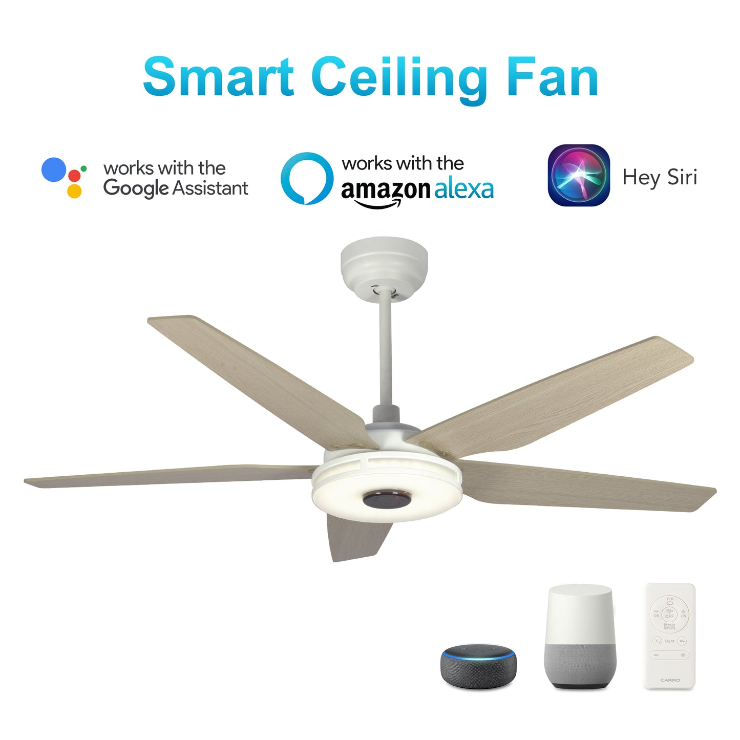 Elira 52 Inch 5-Blade Smart Ceiling Fan - White