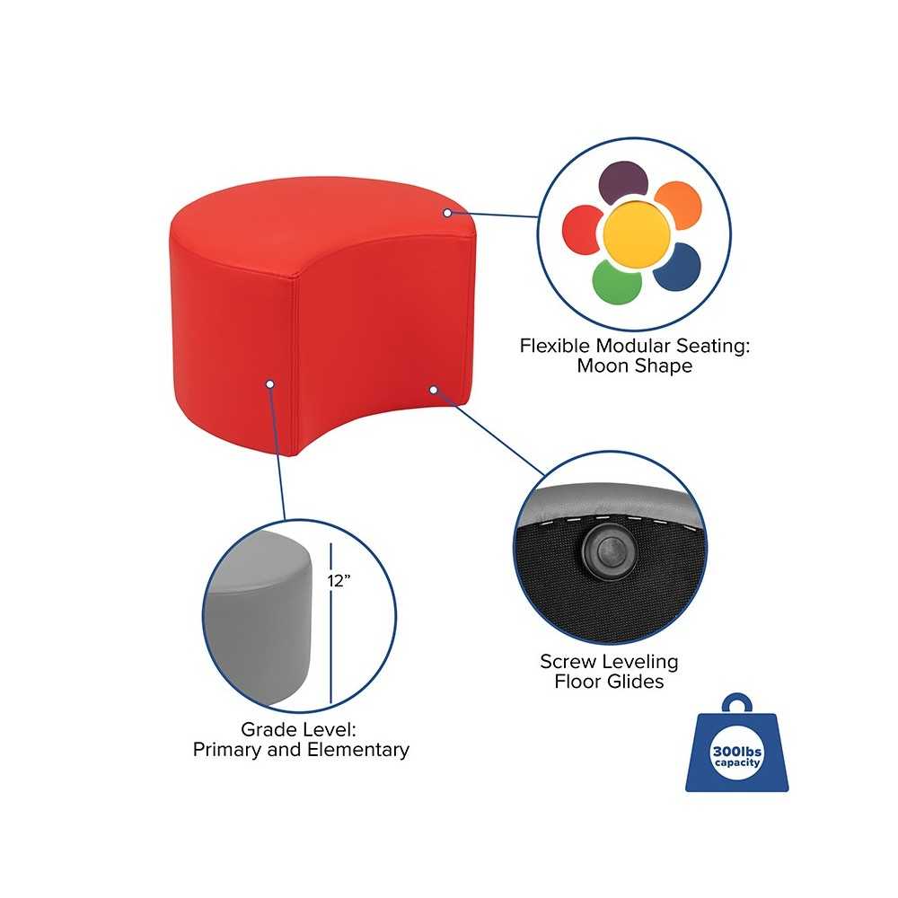 Soft Seating Collaborative Moon for Classrooms and Daycares - 12" Seat Height (Red)
