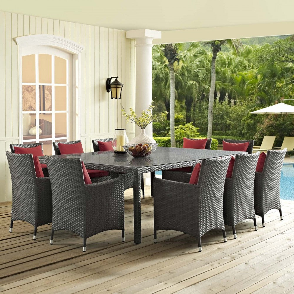 Sojourn 11 Piece Outdoor Patio Sunbrella Dining Set, Canvas Red