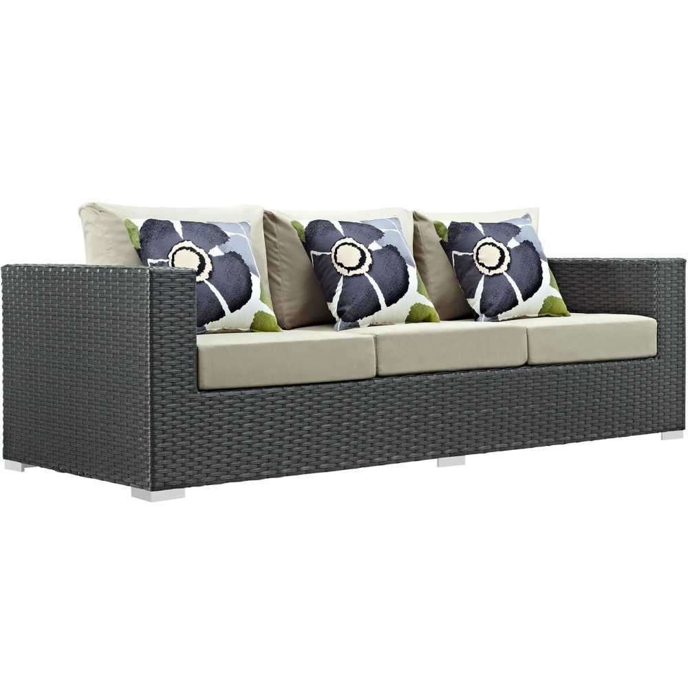 Sojourn 3 Piece Outdoor Patio Sunbrella Sectional Set, Canvas Antique Beige, EEI-2384-CHC-BEI-SET