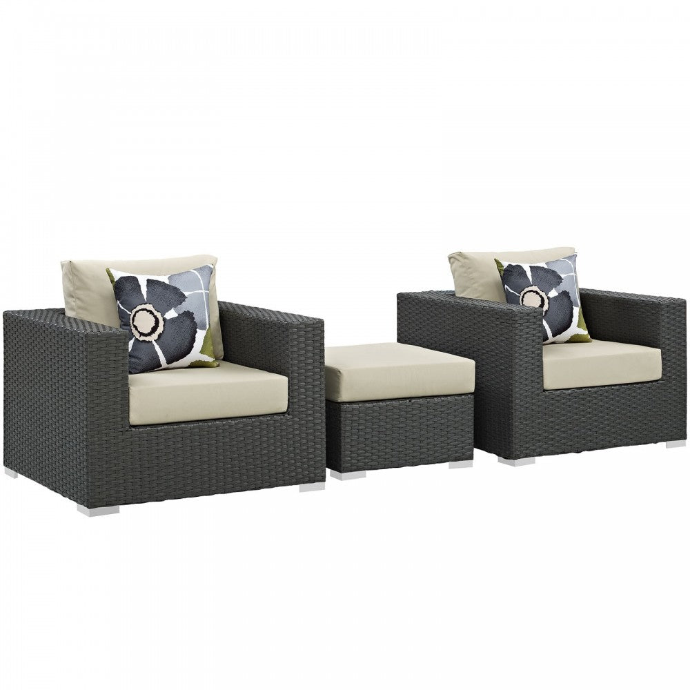 Sojourn 3 Piece Outdoor Patio Sunbrella Sectional Set, Canvas Antique Beige, EEI-2386-CHC-BEI-SET