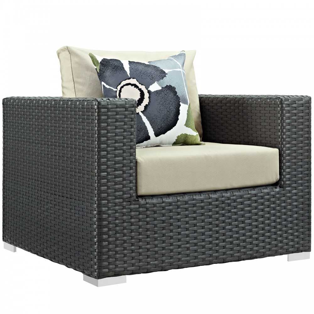 Sojourn 3 Piece Outdoor Patio Sunbrella Sectional Set, Canvas Antique Beige, EEI-2386-CHC-BEI-SET