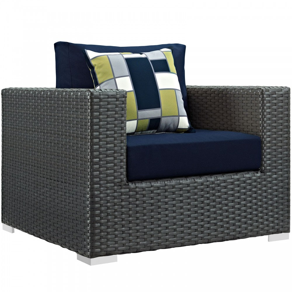 Sojourn 3 Piece Outdoor Patio Sunbrella Sectional Set, Canvas Navy, EEI-2386-CHC-NAV-SET