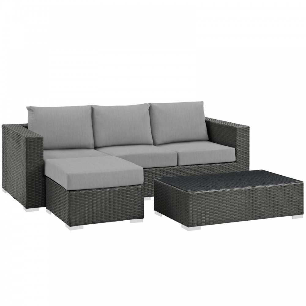 Sojourn 3 Piece Outdoor Patio Sunbrella Sectional Set, Canvas Gray, EEI-1889-CHC-GRY-SET