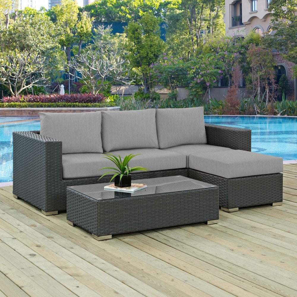 Sojourn 3 Piece Outdoor Patio Sunbrella Sectional Set, Canvas Gray, EEI-1889-CHC-GRY-SET