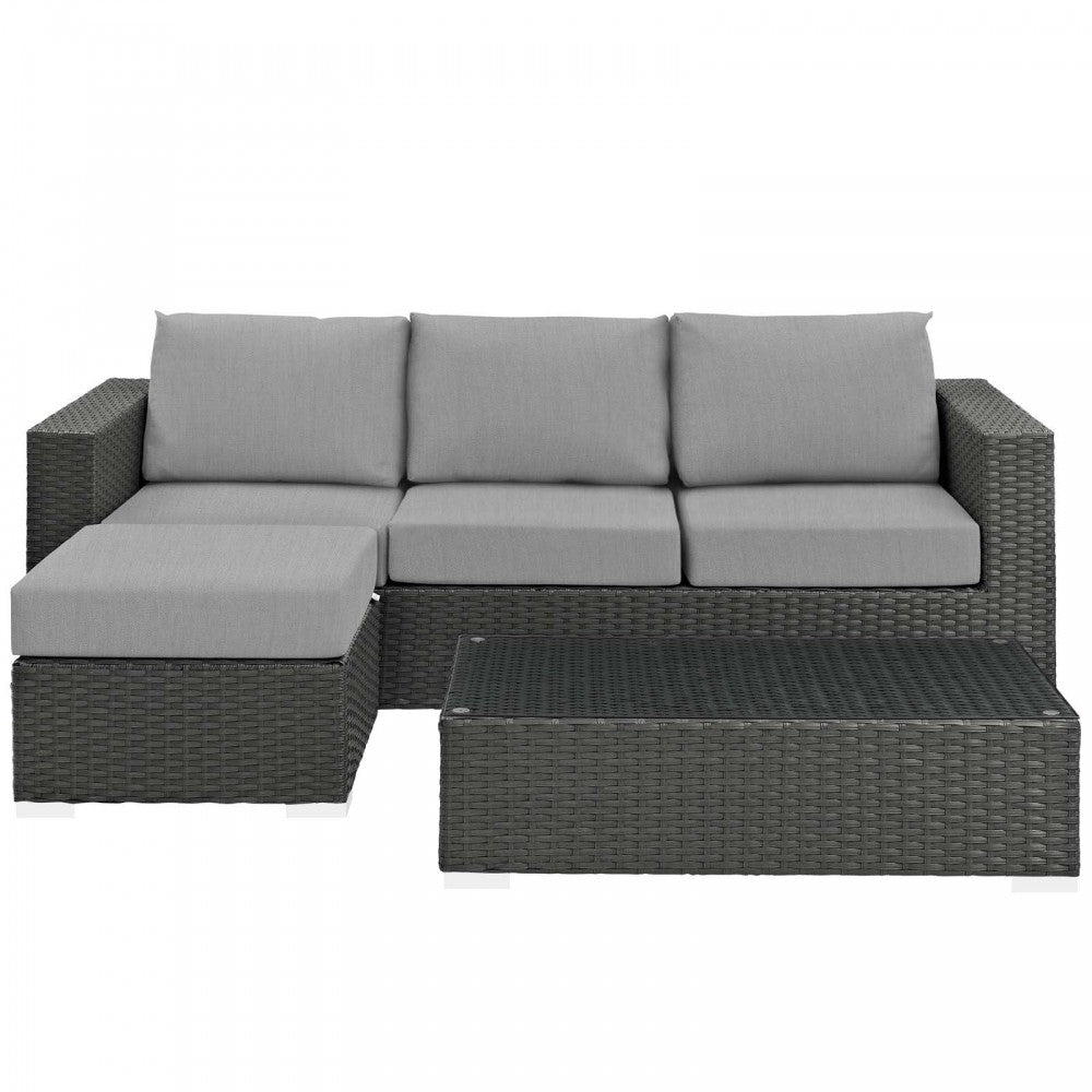 Sojourn 3 Piece Outdoor Patio Sunbrella Sectional Set, Canvas Gray, EEI-1889-CHC-GRY-SET