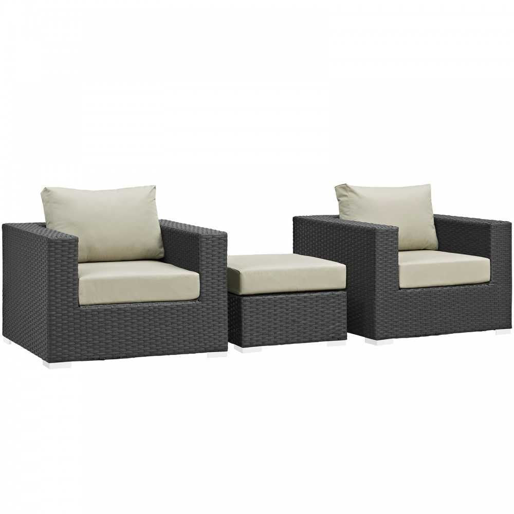 Sojourn 3 Piece Outdoor Patio Sunbrella Sectional Set, Canvas Antique Beige, EEI-1891-CHC-BEI-SET