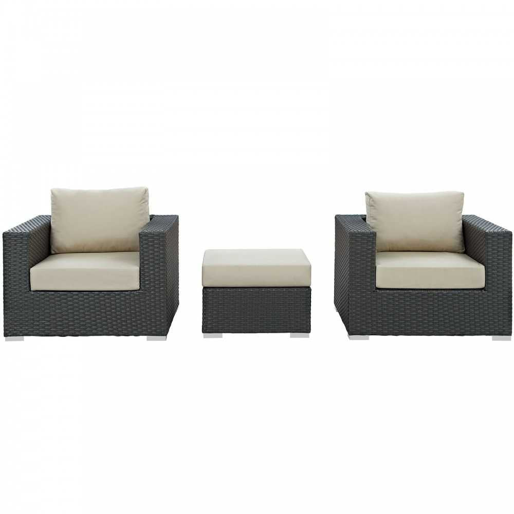 Sojourn 3 Piece Outdoor Patio Sunbrella Sectional Set, Canvas Antique Beige, EEI-1891-CHC-BEI-SET