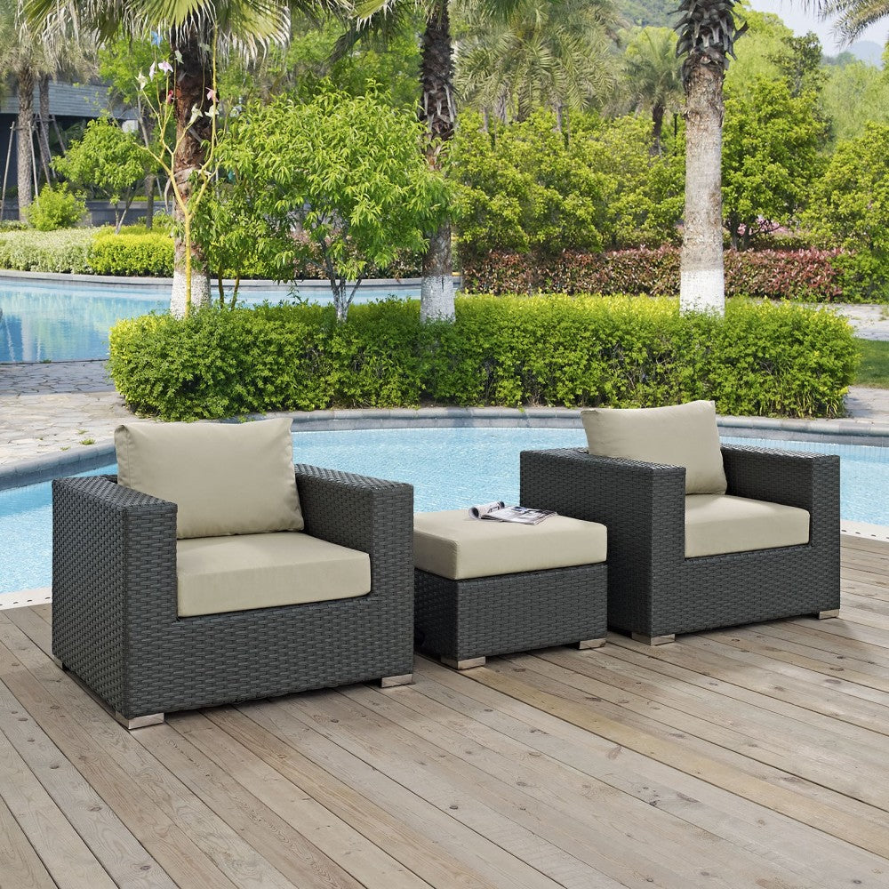 Sojourn 3 Piece Outdoor Patio Sunbrella Sectional Set, Canvas Antique Beige, EEI-1891-CHC-BEI-SET