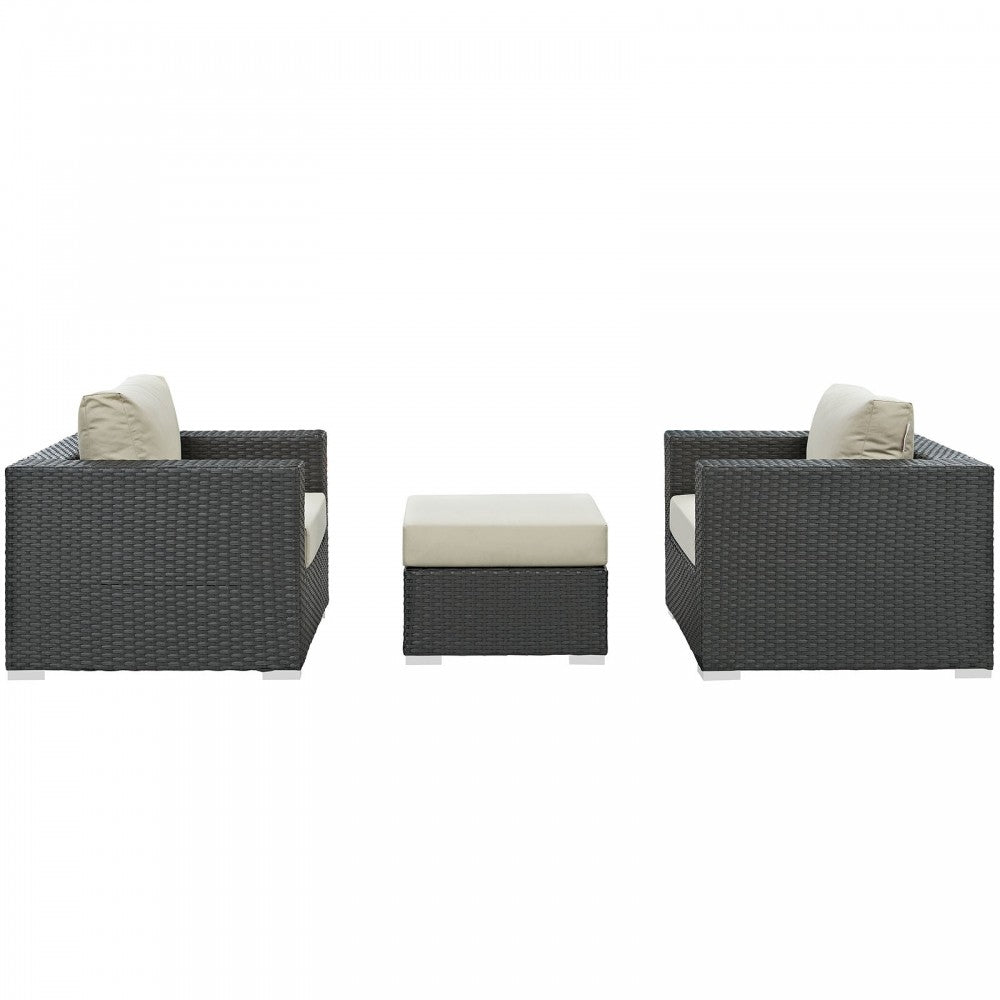 Sojourn 3 Piece Outdoor Patio Sunbrella Sectional Set, Canvas Antique Beige, EEI-1891-CHC-BEI-SET