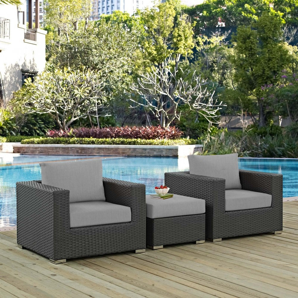 Sojourn 3 Piece Outdoor Patio Sunbrella Sectional Set, Canvas Gray, EEI-1891-CHC-GRY-SET