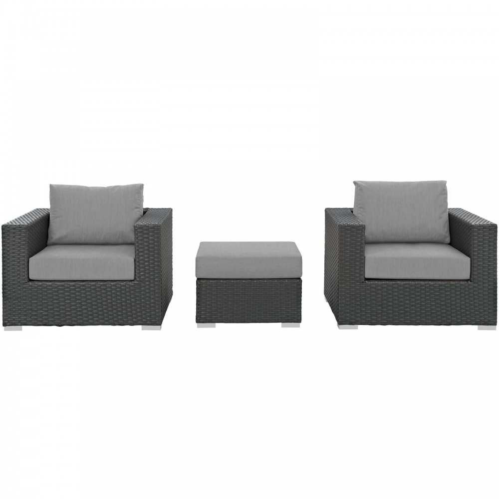 Sojourn 3 Piece Outdoor Patio Sunbrella Sectional Set, Canvas Gray, EEI-1891-CHC-GRY-SET