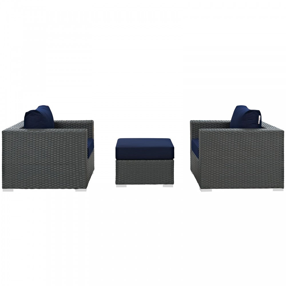Sojourn 3 Piece Outdoor Patio Sunbrella Sectional Set, Canvas Navy, EEI-1891-CHC-NAV-SET