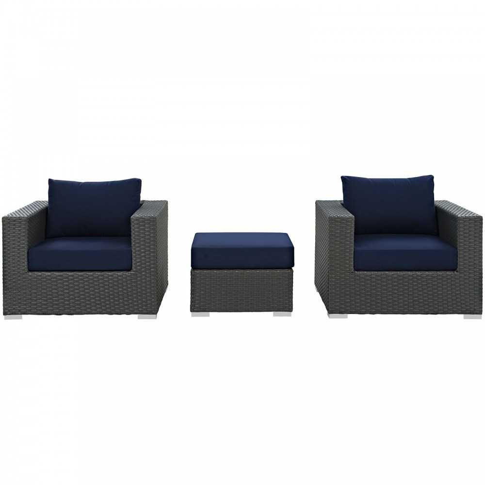 Sojourn 3 Piece Outdoor Patio Sunbrella Sectional Set, Canvas Navy, EEI-1891-CHC-NAV-SET