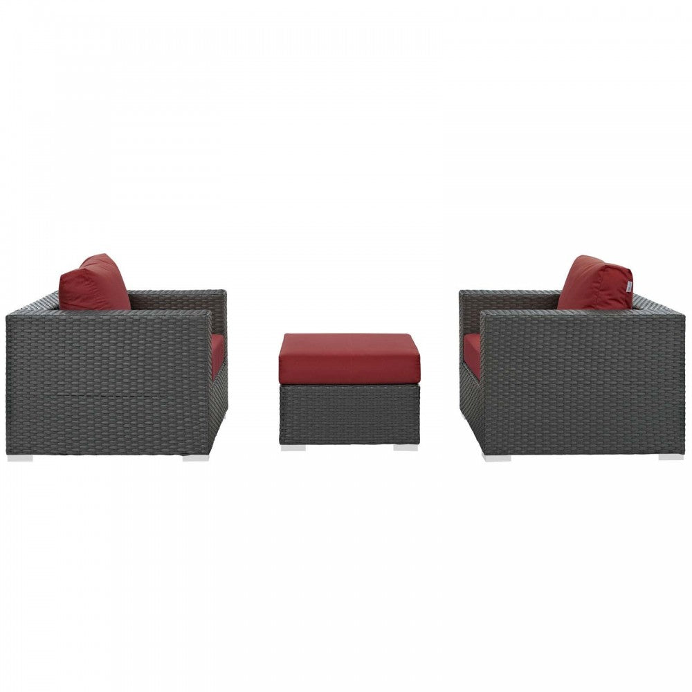 Sojourn 3 Piece Outdoor Patio Sunbrella Sectional Set, Canvas Red, EEI-1891-CHC-RED-SET