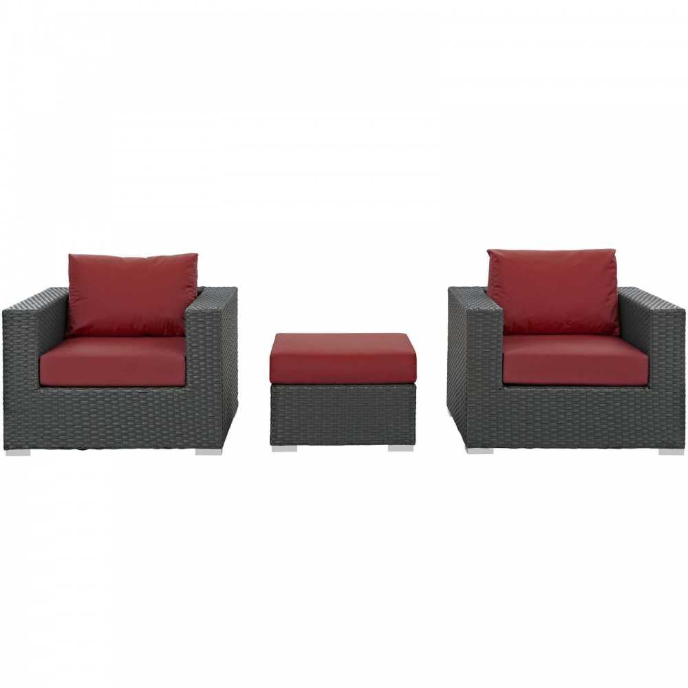 Sojourn 3 Piece Outdoor Patio Sunbrella Sectional Set, Canvas Red, EEI-1891-CHC-RED-SET