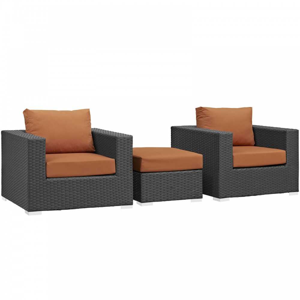 Sojourn 3 Piece Outdoor Patio Sunbrella Sectional Set, Canvas Tuscan, EEI-1891-CHC-TUS-SET