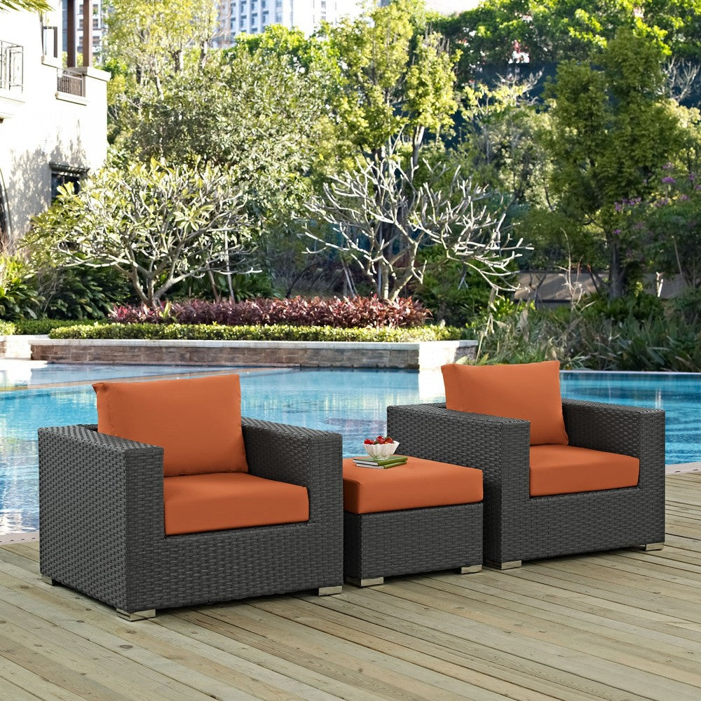 Sojourn 3 Piece Outdoor Patio Sunbrella Sectional Set, Canvas Tuscan, EEI-1891-CHC-TUS-SET