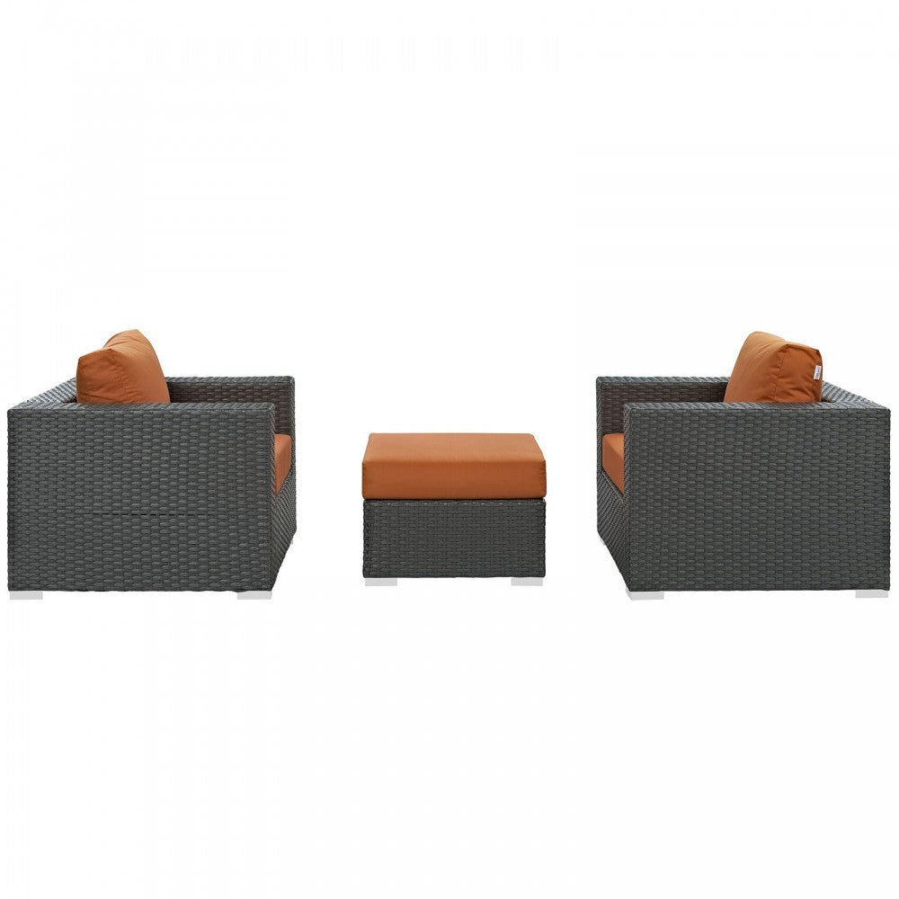 Sojourn 3 Piece Outdoor Patio Sunbrella Sectional Set, Canvas Tuscan, EEI-1891-CHC-TUS-SET