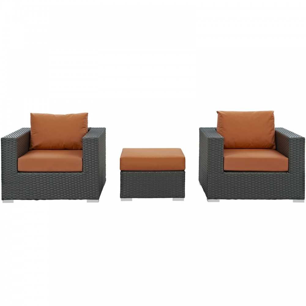 Sojourn 3 Piece Outdoor Patio Sunbrella Sectional Set, Canvas Tuscan, EEI-1891-CHC-TUS-SET