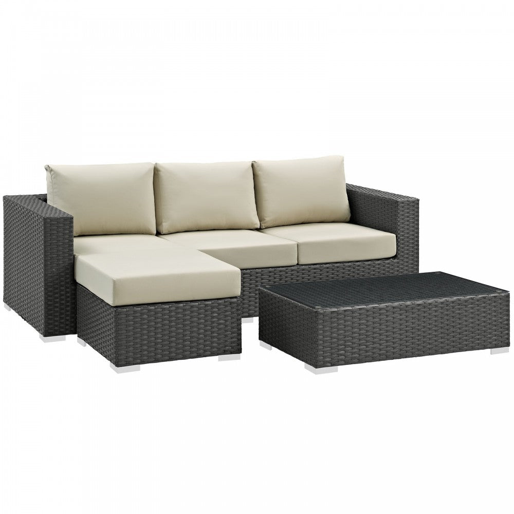 Sojourn 3 Piece Outdoor Patio Sunbrella Sectional Set, Canvas Antique Beige, EEI-1889-CHC-BEI-SET