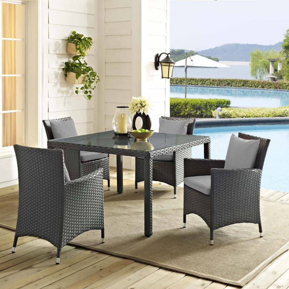 Sojourn 4 Piece Outdoor Patio Sunbrella Dining Set, Canvas Gray