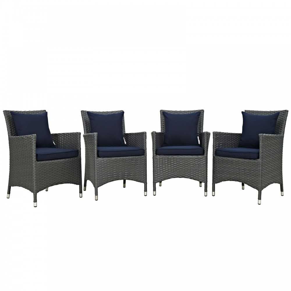 Sojourn 4 Piece Outdoor Patio Sunbrella Dining Set, Canvas Navy