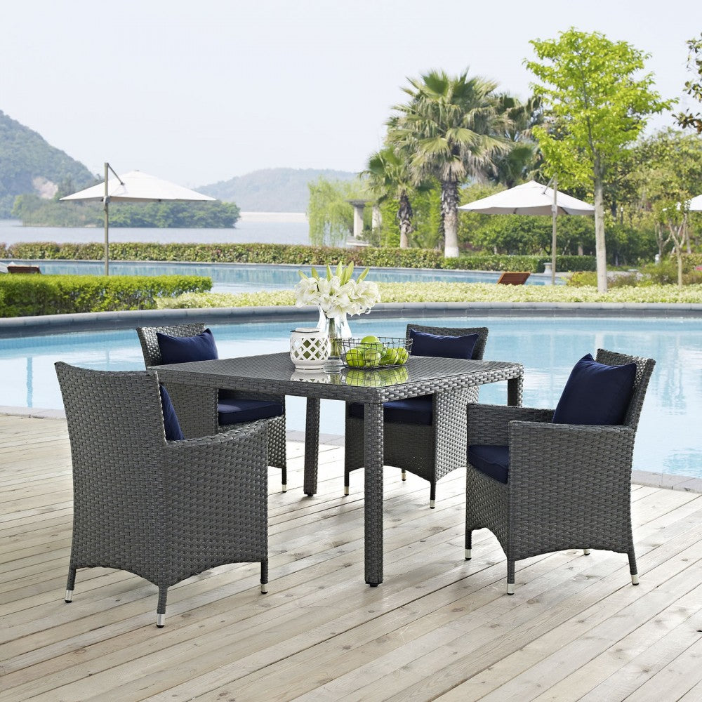 Sojourn 4 Piece Outdoor Patio Sunbrella Dining Set, Canvas Navy