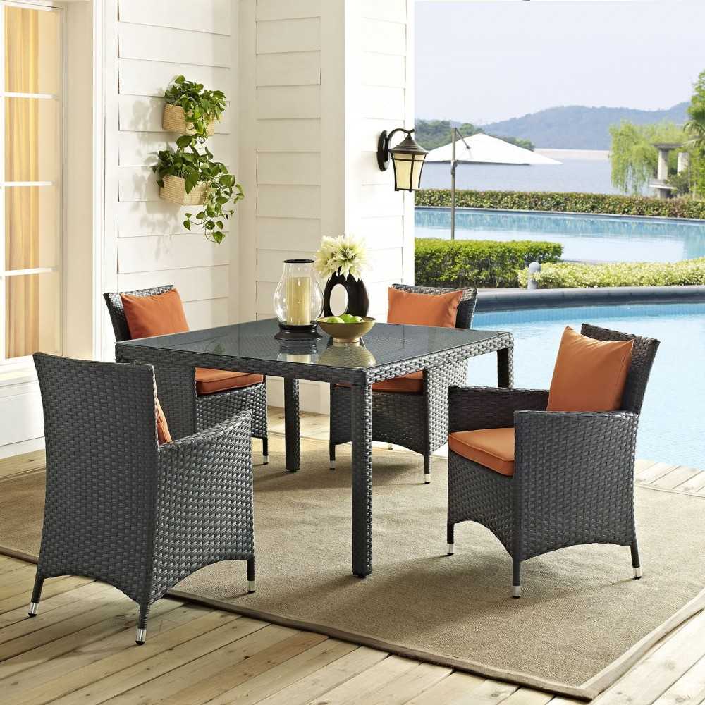 Sojourn 4 Piece Outdoor Patio Sunbrella Dining Set, Canvas Tuscan