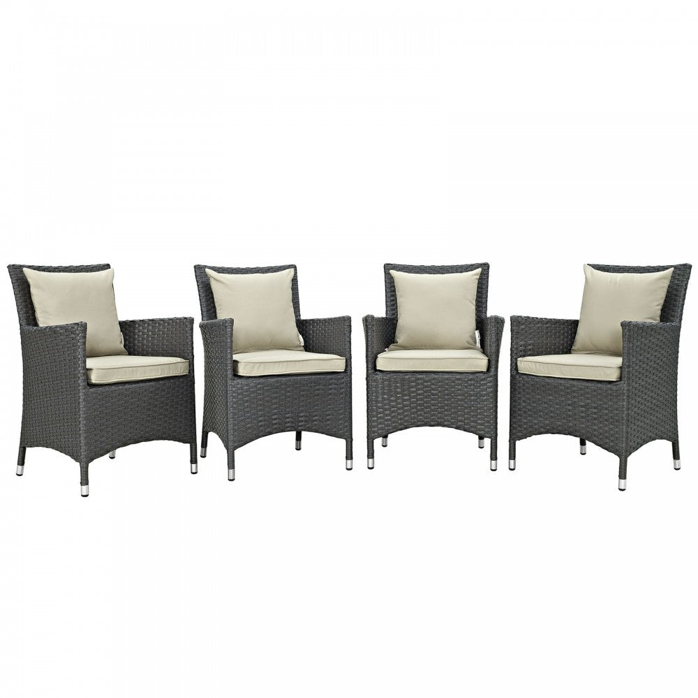 Sojourn 4 Piece Outdoor Patio Sunbrella Dining Set, Antique Canvas Beige