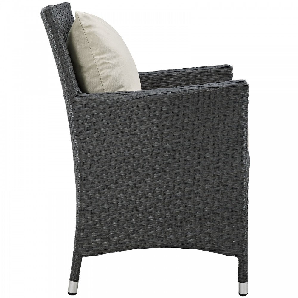 Sojourn 4 Piece Outdoor Patio Sunbrella Dining Set, Antique Canvas Beige