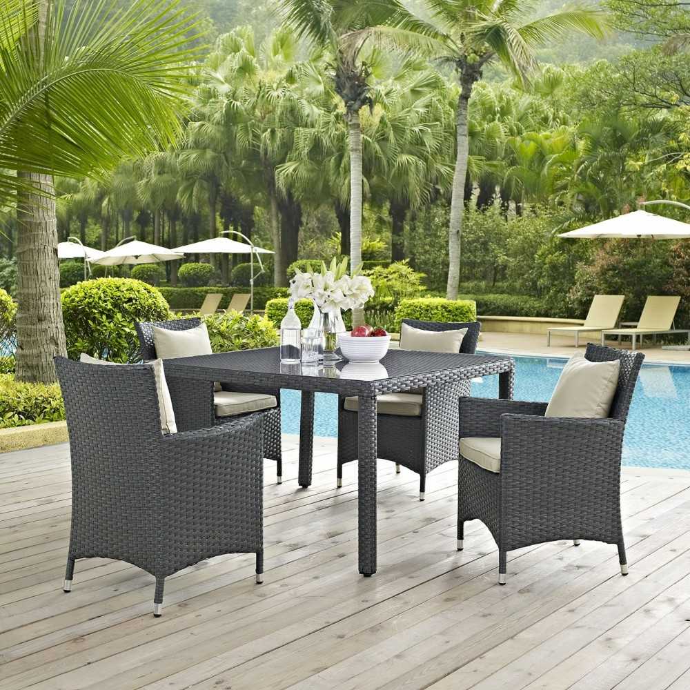 Sojourn 4 Piece Outdoor Patio Sunbrella Dining Set, Antique Canvas Beige