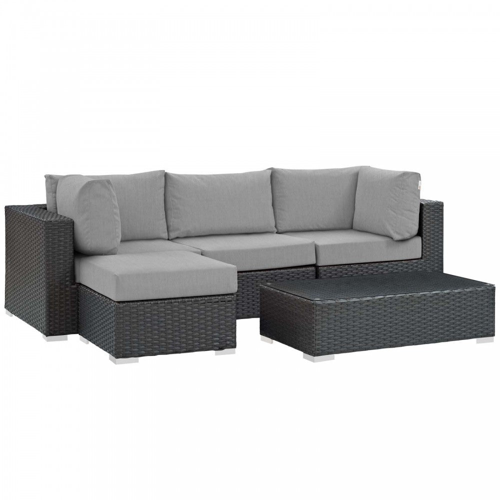 Sojourn 5 Piece Outdoor Patio Sunbrella Sectional Set, Canvas Gray, EEI-1890-CHC-GRY-SET