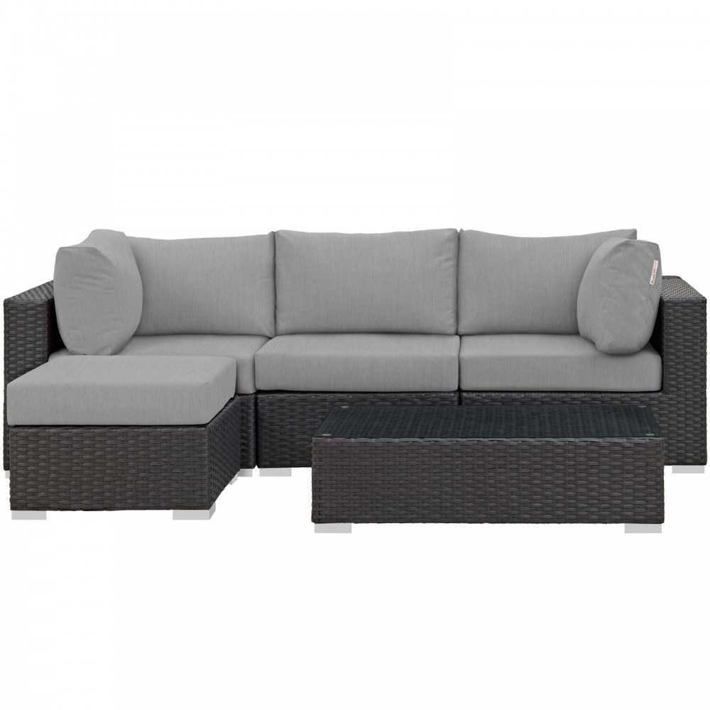 Sojourn 5 Piece Outdoor Patio Sunbrella Sectional Set, Canvas Gray, EEI-1890-CHC-GRY-SET