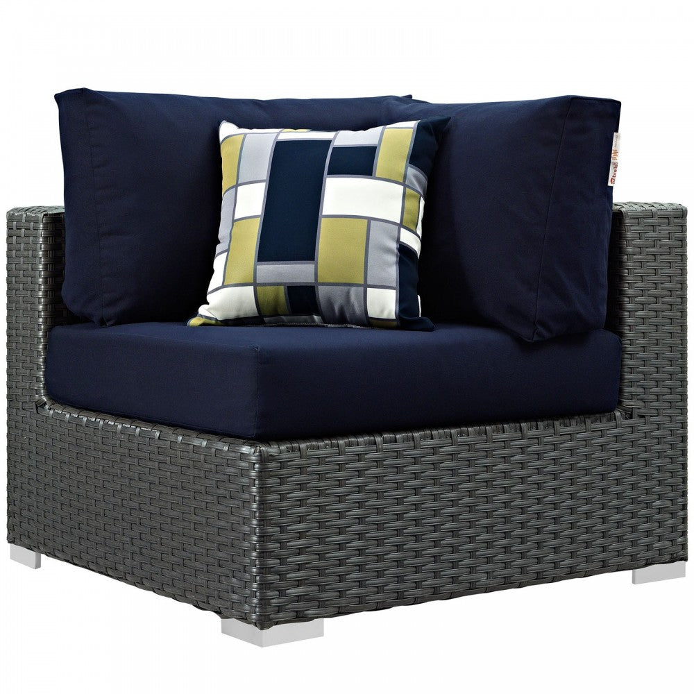 Sojourn 7 Piece Outdoor Patio Sunbrella Sectional Set, Canvas Navy, EEI-2379-CHC-NAV-SET