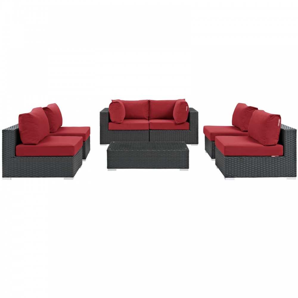 Sojourn 7 Piece Outdoor Patio Sunbrella Sectional Set, Canvas Red, EEI-1883-CHC-RED-SET
