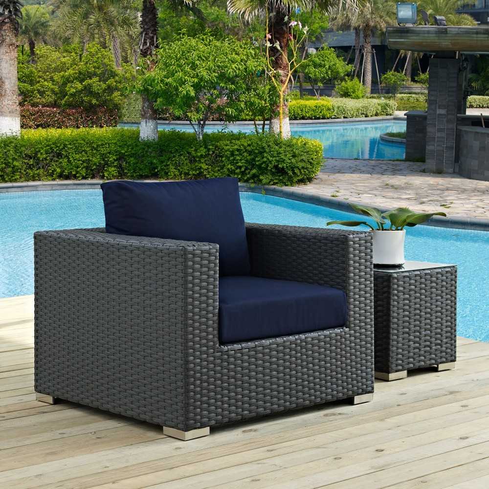 Sojourn Outdoor Patio Sunbrella Armchair, Canvas Navy