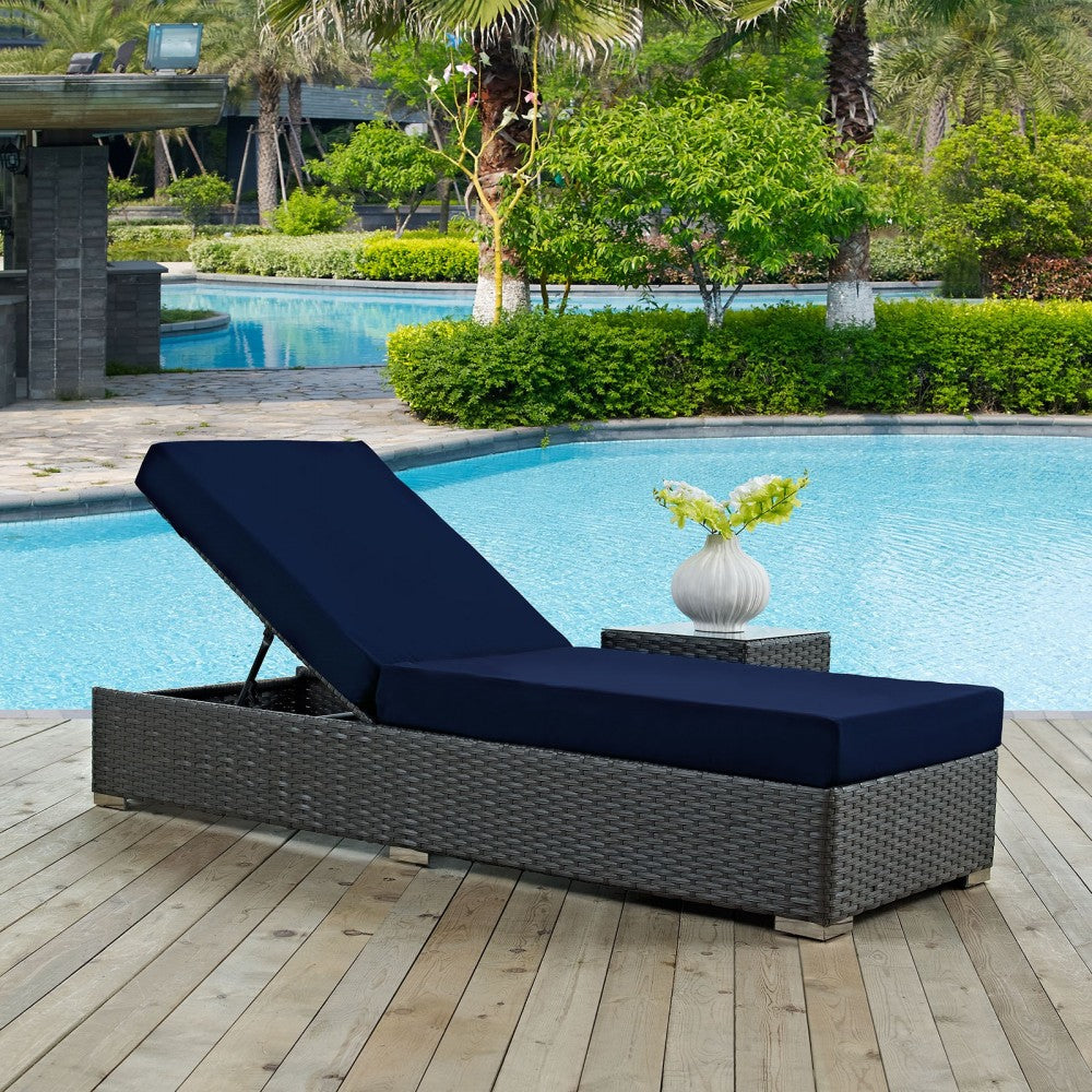 Sojourn Outdoor Patio Sunbrella Chaise Lounge, Canvas Navy
